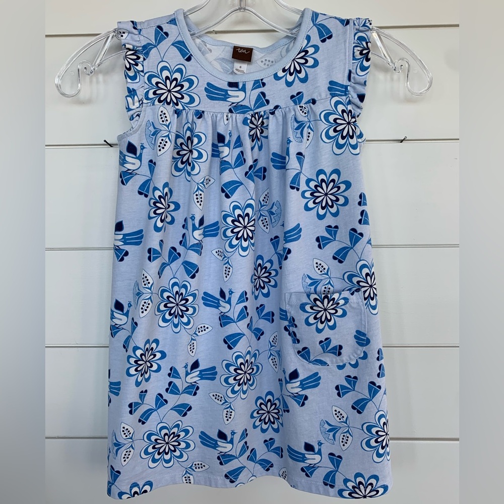 Tea Collection Girls Size 6 Blue Flowered Dress